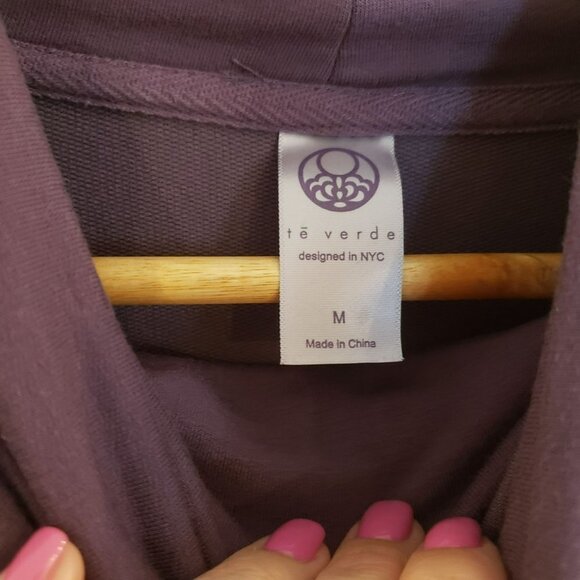 𝅺TE Verde Purple Cowl Neckline Long Sleeves Thumbholes Pullover YOGA Sweatshirt - Picture 6 of 10